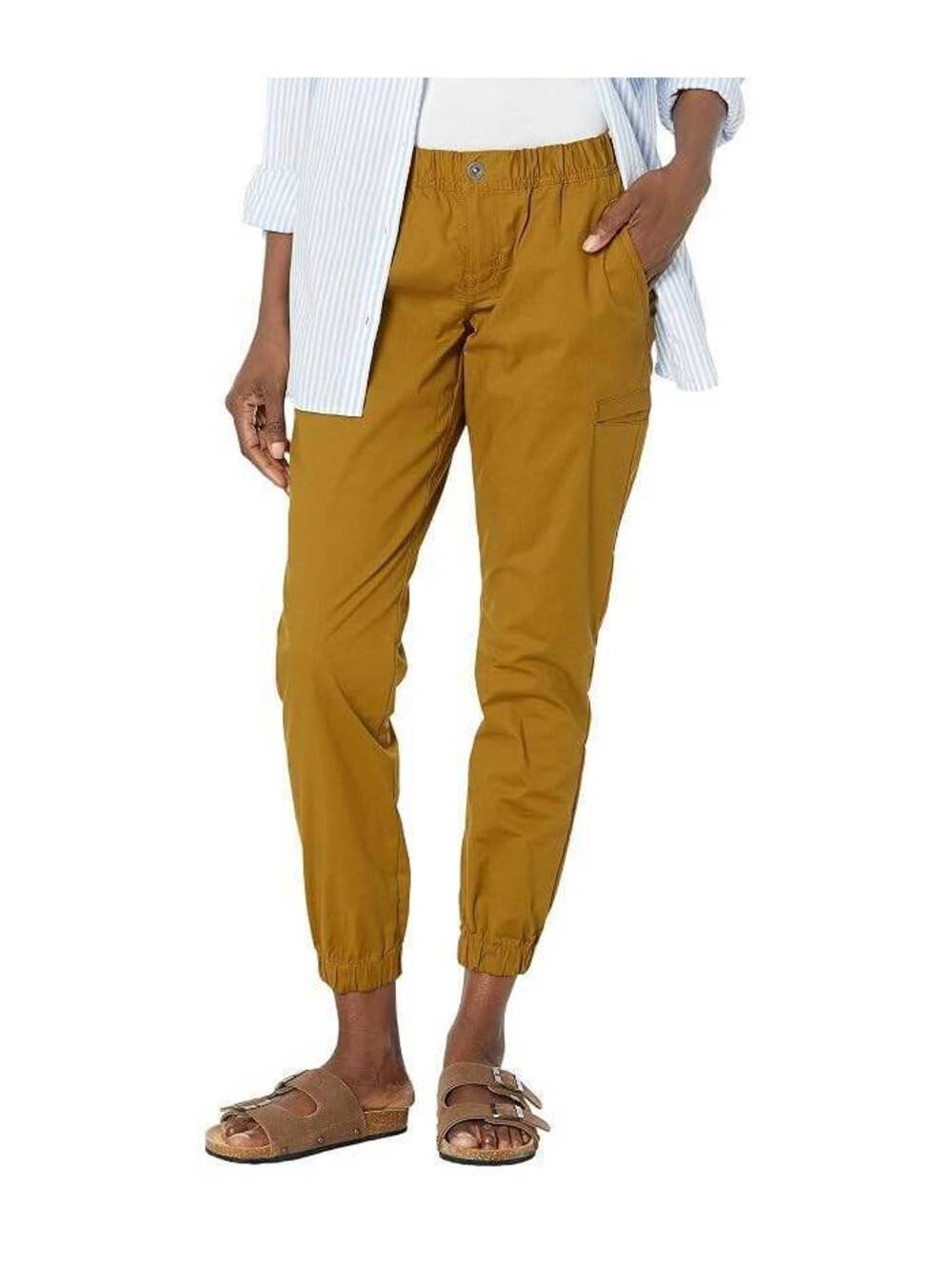 prAna Double Peak Jogger Pants Womens 8 Mustard Brown Stretch Organic Cotton